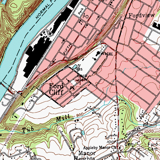 Topographic Map of Ford Cliff Volunteer Fire Company Station 80, PA