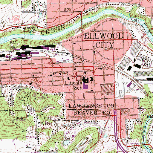 Topographic Map of Ellwood City Volunteer Fire Department Station 1900, PA