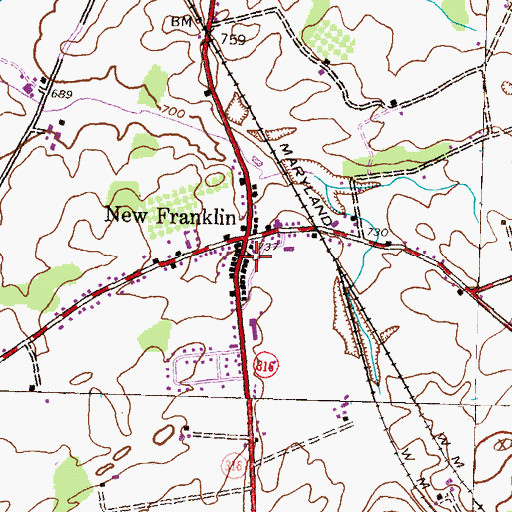 Topographic Map of New Franklin Volunteer Fire Department - Company 17, PA