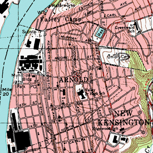 Topographic Map of Arnold Volunteer Fire Department, PA