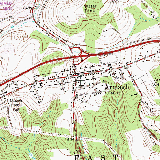 Topographic Map of Armagh East Wheatfield Volunteer Fire Department Station 210, PA