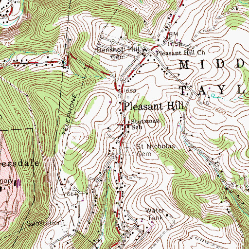 Topographic Map of Middle Taylor Volunteer Fire Department Station 25, PA