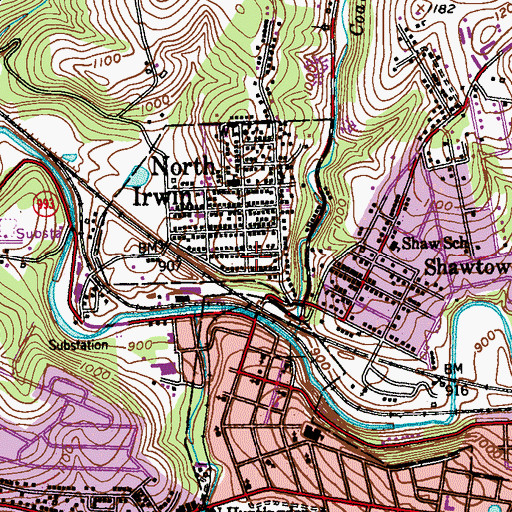 Topographic Map of North Irwin Volunteer Fire Company, PA