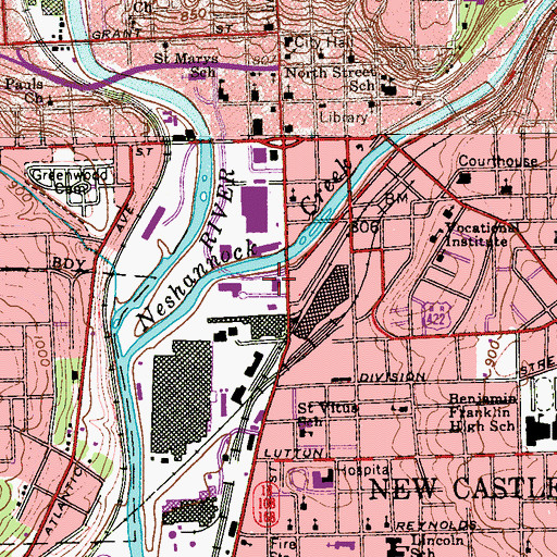 Topographic Map of New Castle Fire Department Central Station 2400, PA