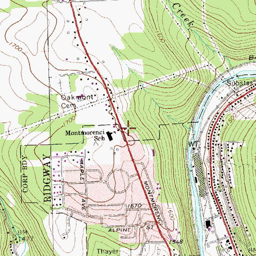 Topographic Map of Ridgway Fire Department Company 4 Station 44, PA