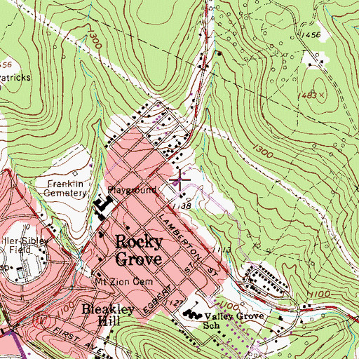 Topographic Map of Rocky Grove Volunteer Fire Department, PA