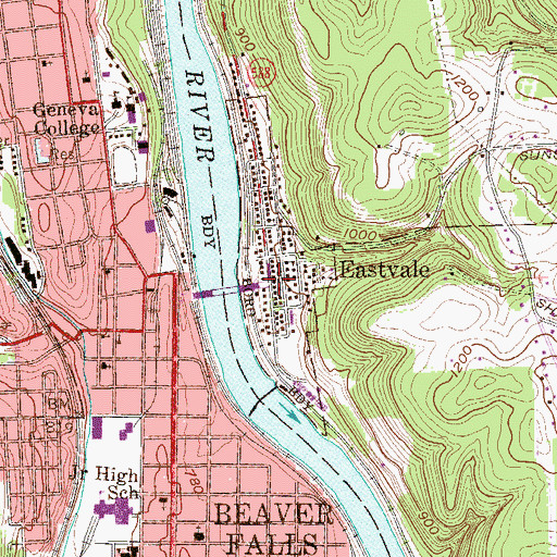 Topographic Map of Eastvale Volunteer Fire Department, PA