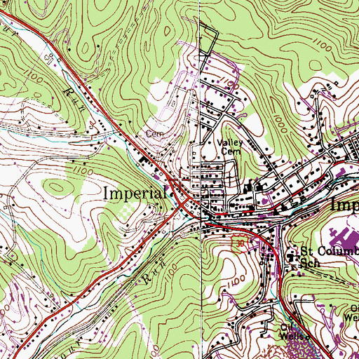 Topographic Map of Imperial Volunteer Fire Department Station 152, PA
