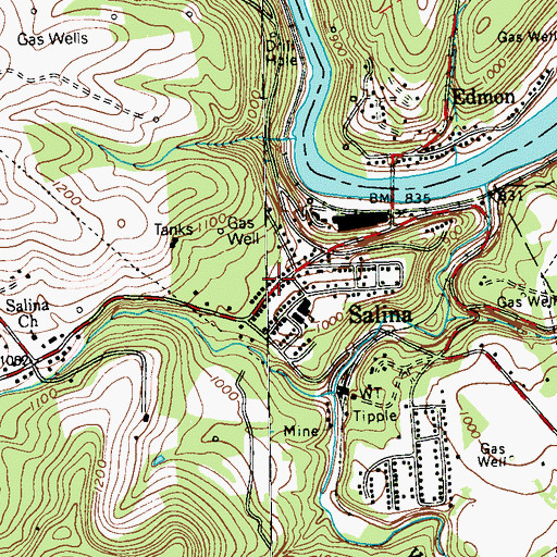 Topographic Map of Bell Township Volunteer Fire Department, PA