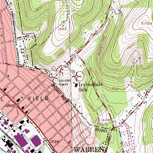Topographic Map of Glade Volunteer Fire Department Station 57, PA