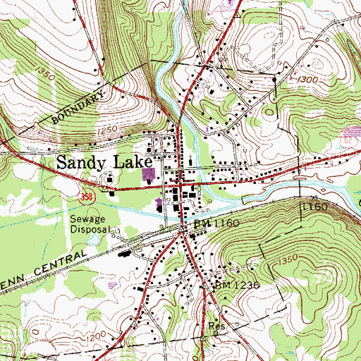 Topographic Map of Sandy Lake Volunteer Fire Department Station 84, PA