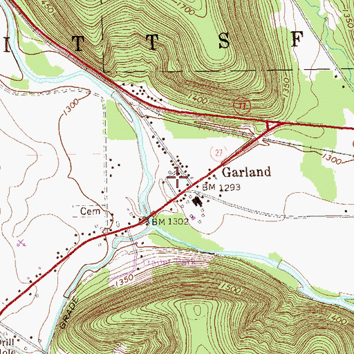 Topographic Map of Garland Volunteer Fire Department Station 65, PA