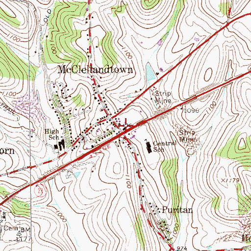 Topographic Map of Mc Clellandtown Volunteer Fire Company Station 26, PA