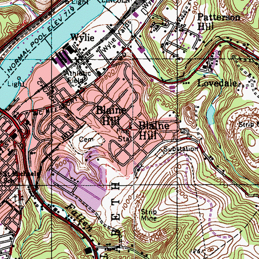 Topographic Map of Blaine Hill Volunteer Fire Company Station 142, PA