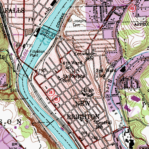 Topographic Map of New Brighton Fire Company 3 and 4, PA