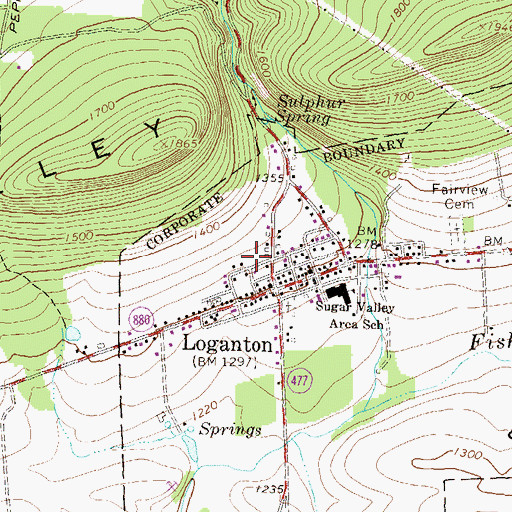 Topographic Map of Sugar Valley Volunteer Fire Company Station 13, PA