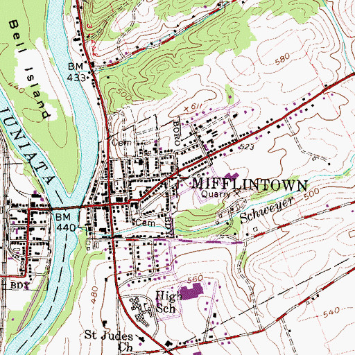 Topographic Map of Mifflintown Hose Company Number 1 Station 2, PA