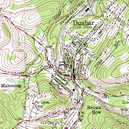 Topographic Map of Dunbar Borough Volunteer Fire Department Station 12, PA