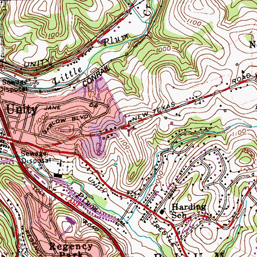 Topographic Map of Unity Volunteer Fire Department Station 233, PA