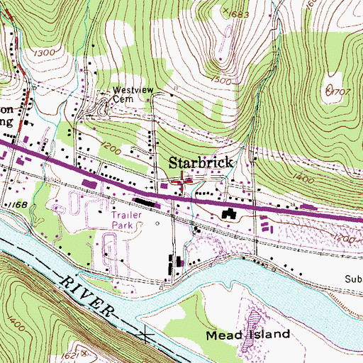 Topographic Map of Starbrick Volunteer Fire Department Station 52, PA
