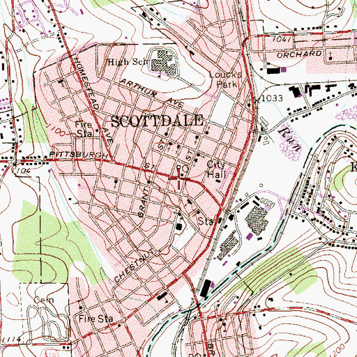 Topographic Map of Scottdale Volunteer Fire Department Main Station, PA