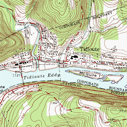 Topographic Map of Tidioute Area Volunteer Fire Department Station 71, PA