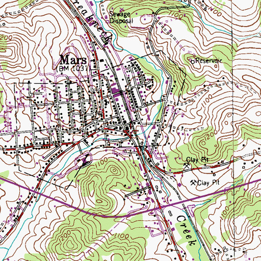 Topographic Map of Mars Volunteer Fire Company, PA