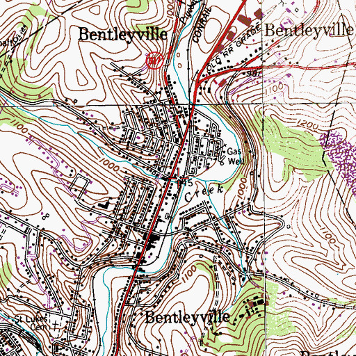 Topographic Map of Bentleyville Volunteer Fire Department, PA