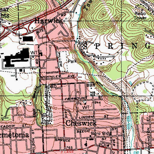 Topographic Map of Allegheny Valley Volunteer Fire Company Station 315, PA