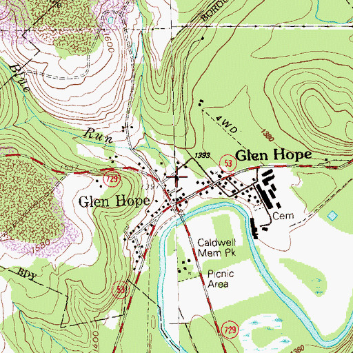 Topographic Map of Glen Hope Fire Company Station 26, PA