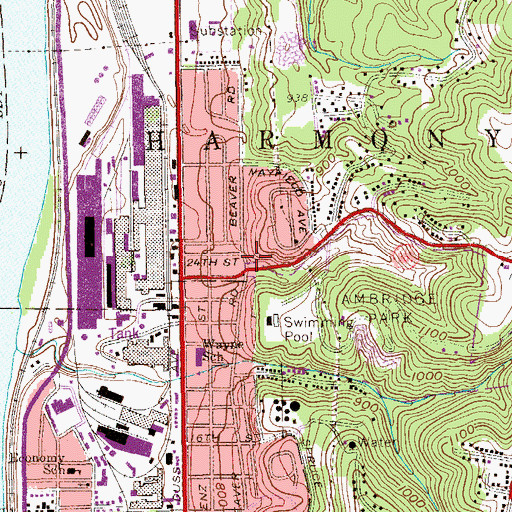 Topographic Map of Harmony Township Volunteer Fire Department Station 48, PA