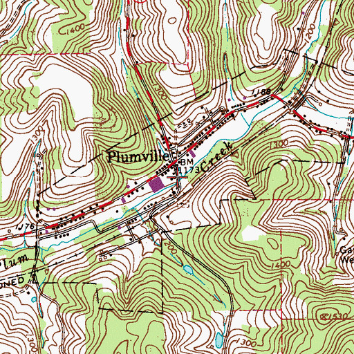 Topographic Map of Plumville District Volunteer Fire Department Station 350, PA