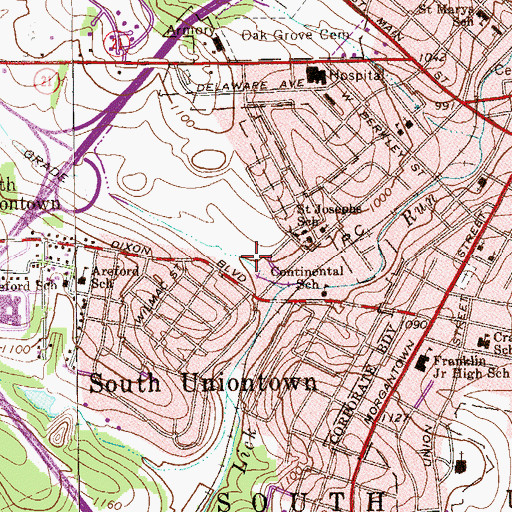 Topographic Map of South Union Volunteer Fire Company Station 43, PA