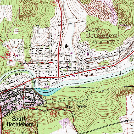 Topographic Map of New Bethlehem Fire Company Station 600, PA