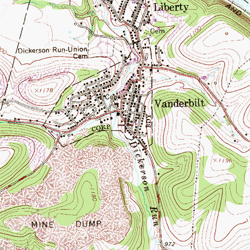 Topographic Map of Dickerson Run Liberty and Vanderbilt Volunteer Fire Department Station 10, PA