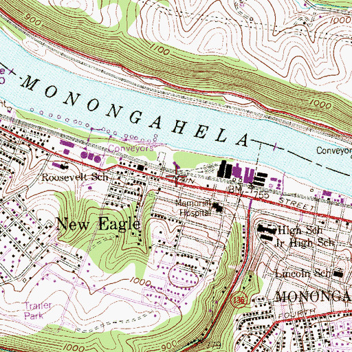 Topographic Map of New Eagle Volunteer Fire Company Station 14, PA