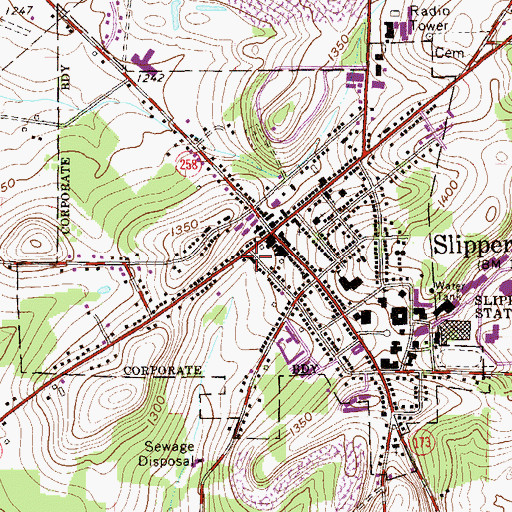 Topographic Map of Slippery Rock Volunteer Fire Company 33, PA