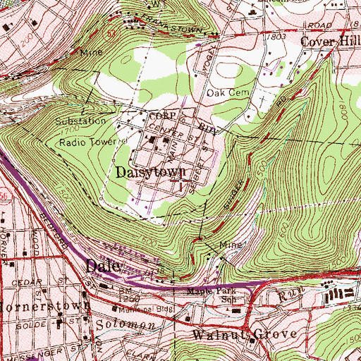 Topographic Map of Daisytown Volunteer Fire Department Station 18, PA