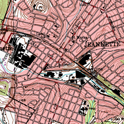 Topographic Map of Jeannette Fire Department, PA