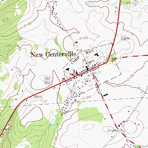 Topographic Map of New Centerville and Rural Volunteer Fire Company - Station 622, PA