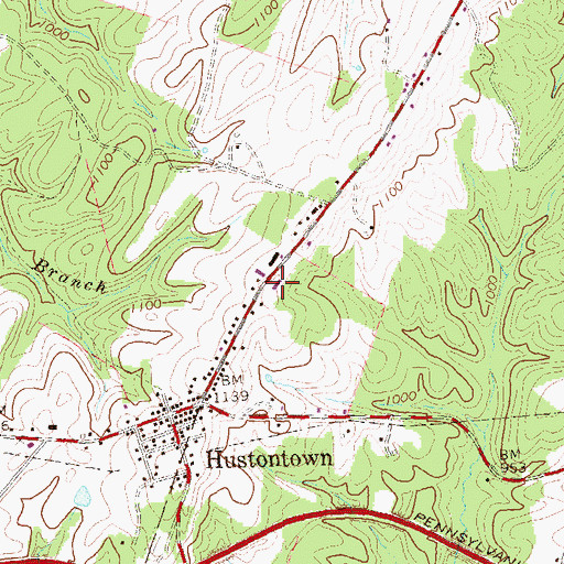 Topographic Map of Hustontown Area Volunteer Fire Company - Station 57, PA