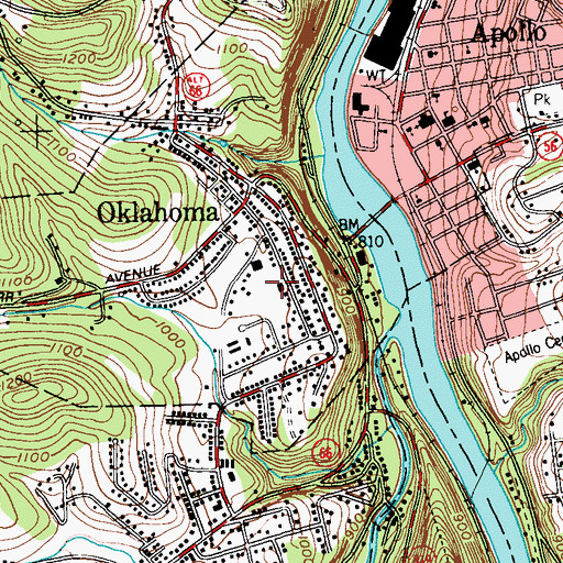 Topographic Map of Oklahoma Volunteer Fire Department, PA