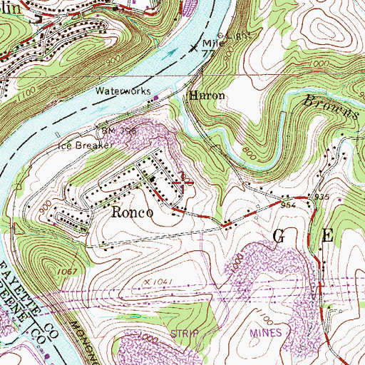 Topographic Map of Ronco Volunteer Fire Department Station 49, PA