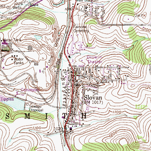 Topographic Map of Slovan Volunteer Fire Department, PA