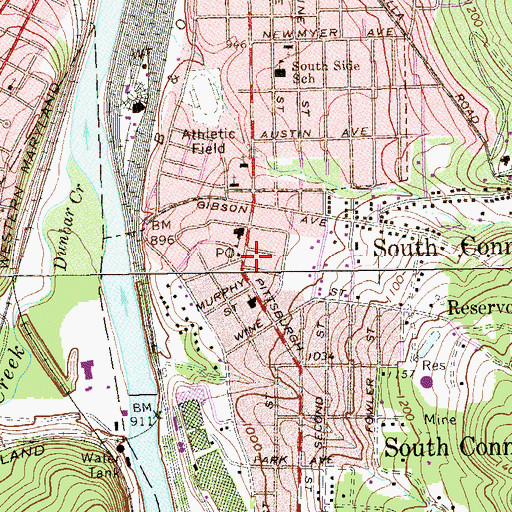 Topographic Map of South Connellsville Volunteer Fire Department Station 37, PA