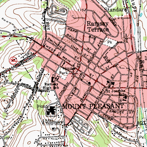 Topographic Map of Mount Pleasant Volunteer Fire Department, PA