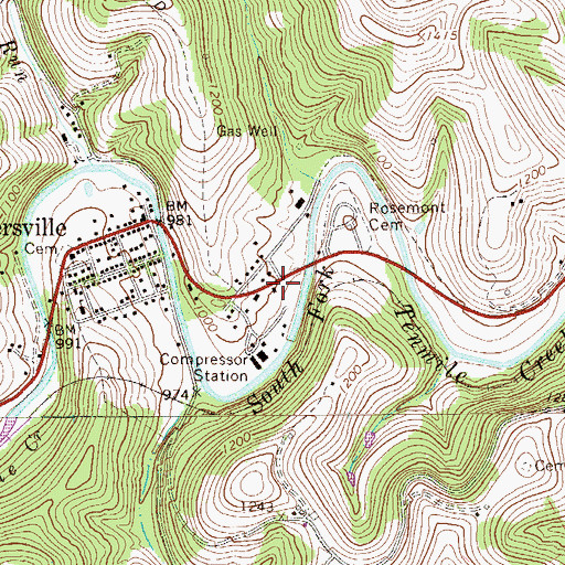 Topographic Map of Center Township Volunteer Fire Department Company 91, PA