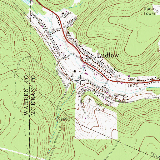 Topographic Map of Ludlow Volunteer Fire Department, PA