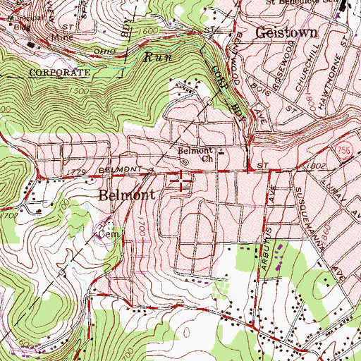 Topographic Map of Richland Township Fire Department Belmont, PA