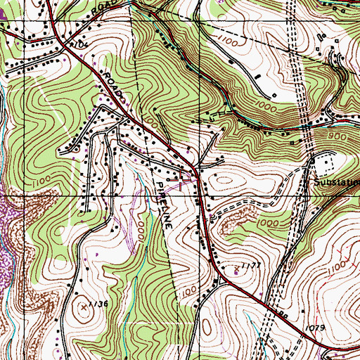 Topographic Map of Jefferson 885 Volunteer Fire Company Station 180, PA